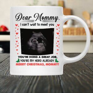 🎄 Personalized "Dear Mommy, Merry Christmas" Ultrasound Photo Mug - 11oz White